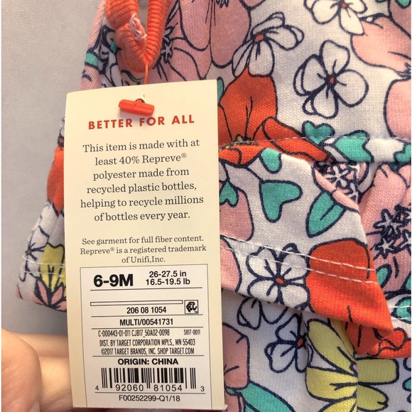 Baby Cat & Jack orange/yellow/pink floral romper with snaps, 6-9 M - Picture 5 of 7